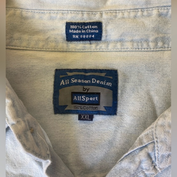 Rare find! All-sport, All season genuinely distressed denim shirt XXL; vintage - Picture 3 of 3